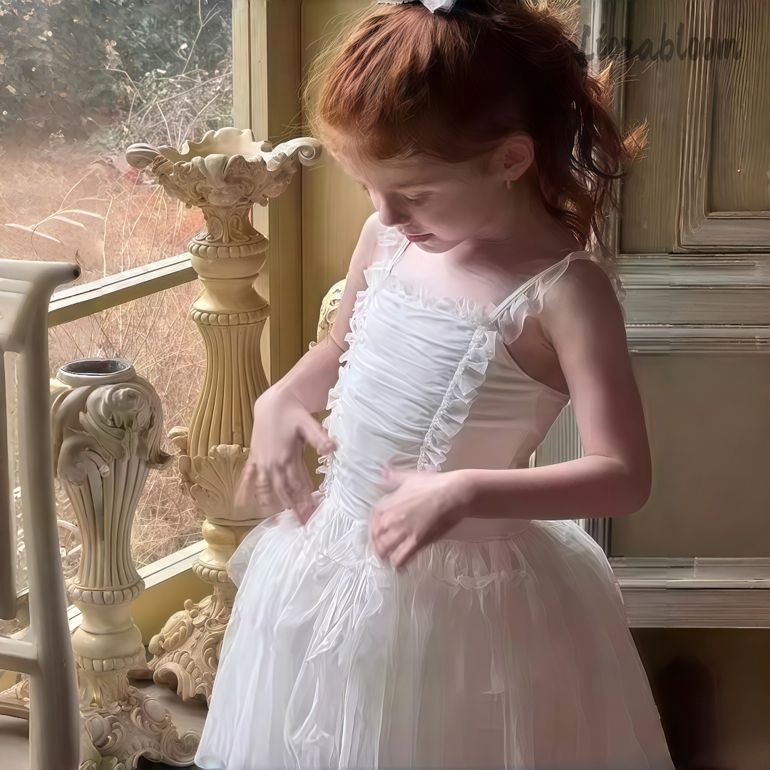Formal Attire Woman - فستان أبيض للفتيات الصغيرات بحمالات رفيعة