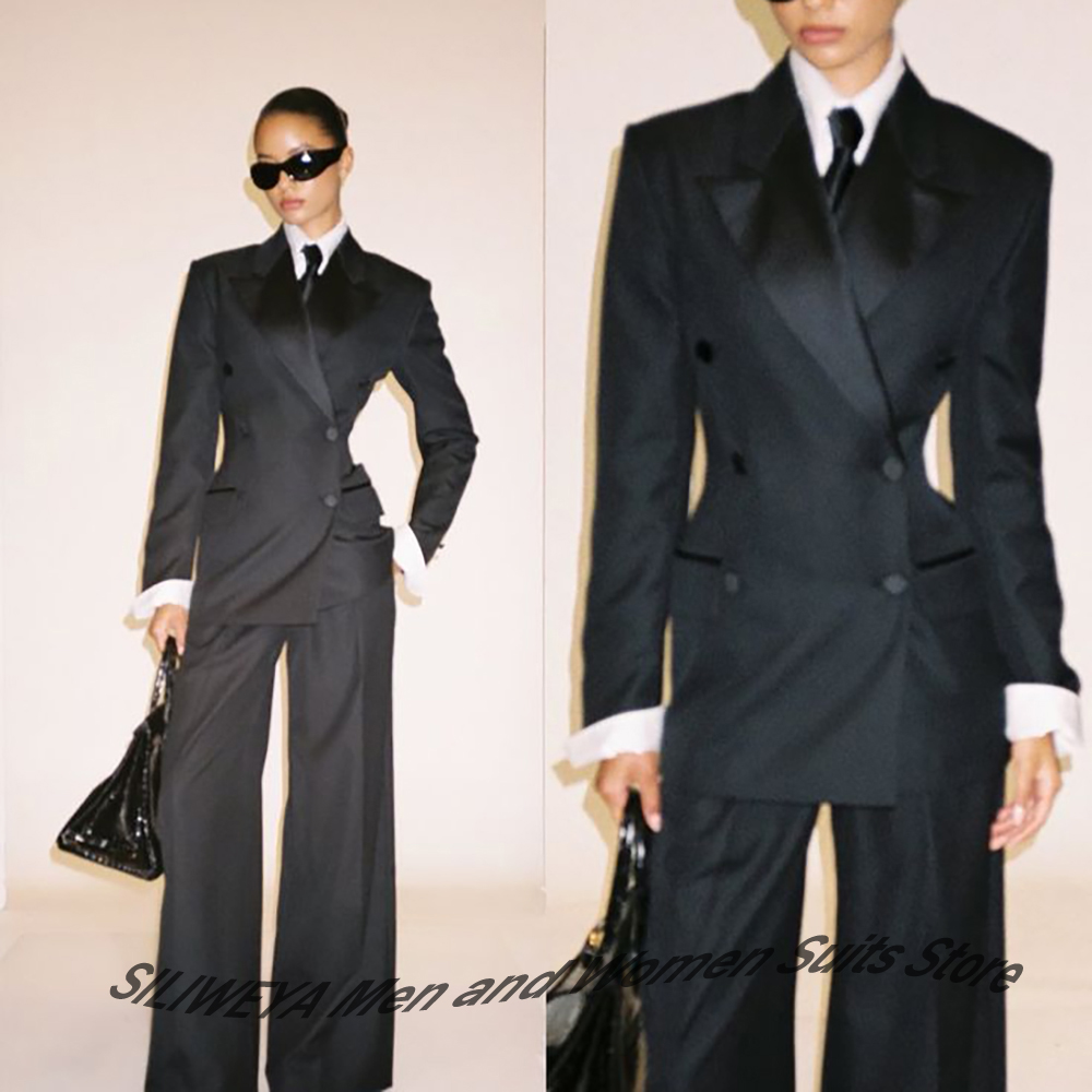 Women Formal Wear Pants - المهنية المرأة السوداء مزدوجة الصدر دعوى