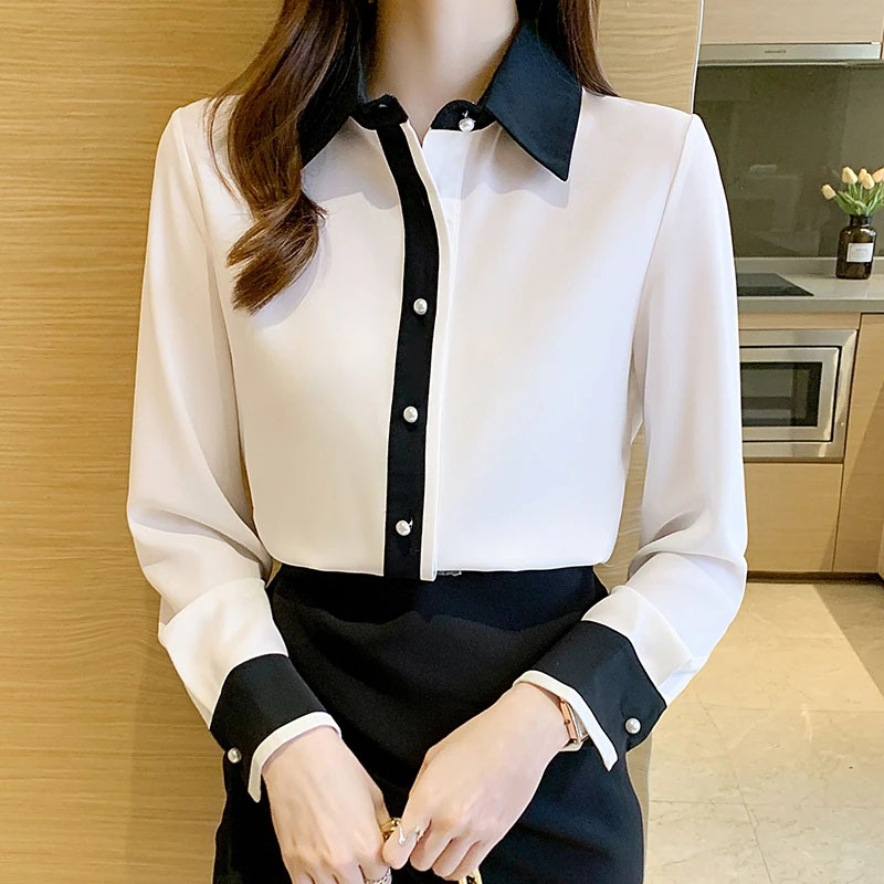 Women'S Formal Wear Suit - قميص شيفون أبيض للنساء كوري أنيق