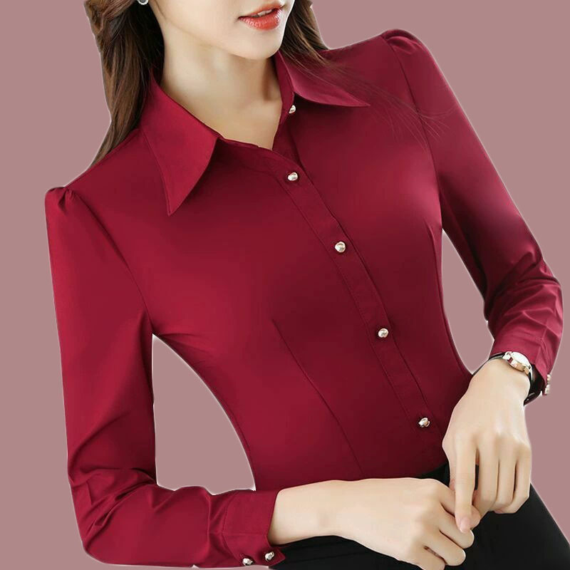 Women'S Formal Wear Suit - أحمر طويل الأكمام قمصان النساء ربيع