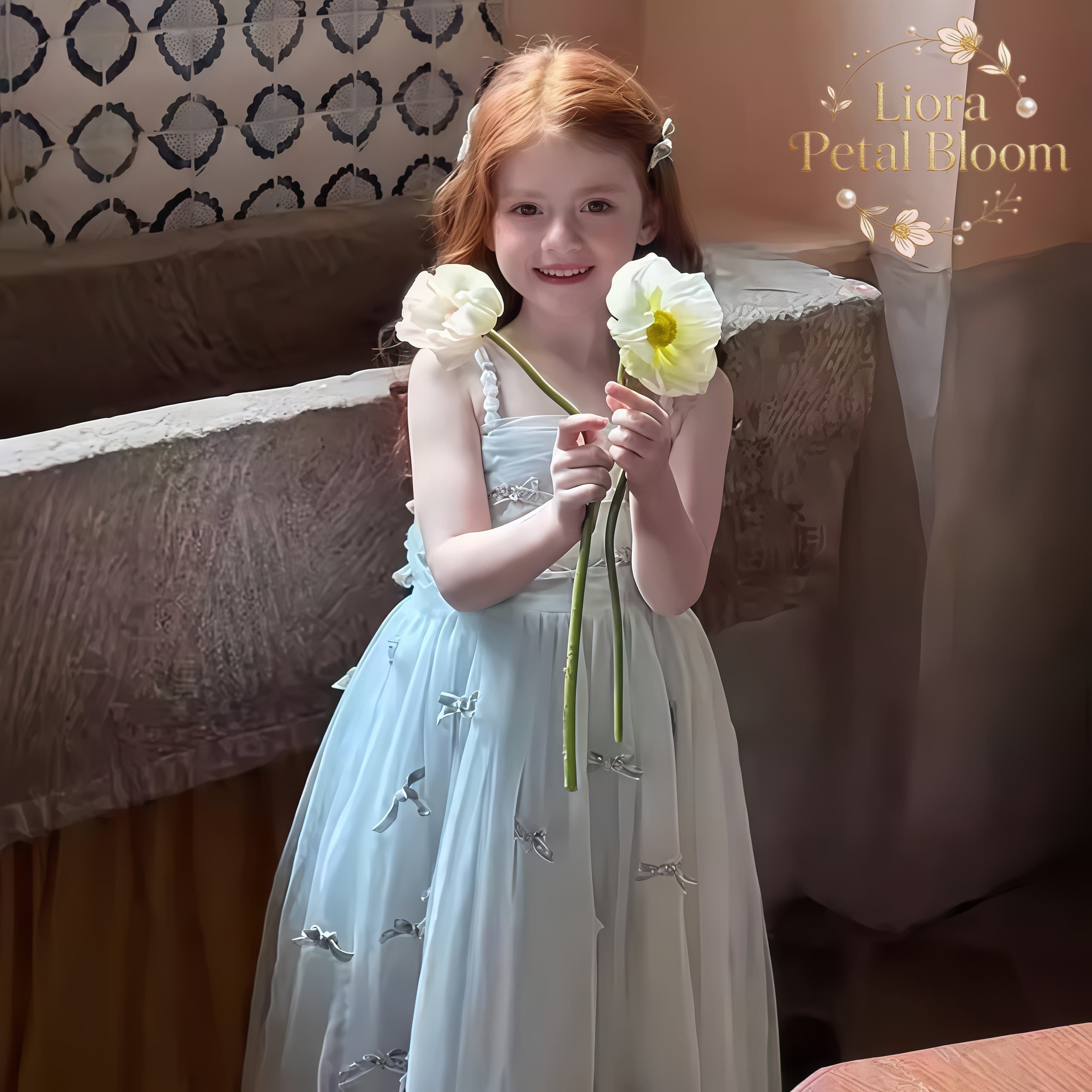 Formal Attire Woman - فستان أزرق للفتيات مزين بفيونكة، فستان