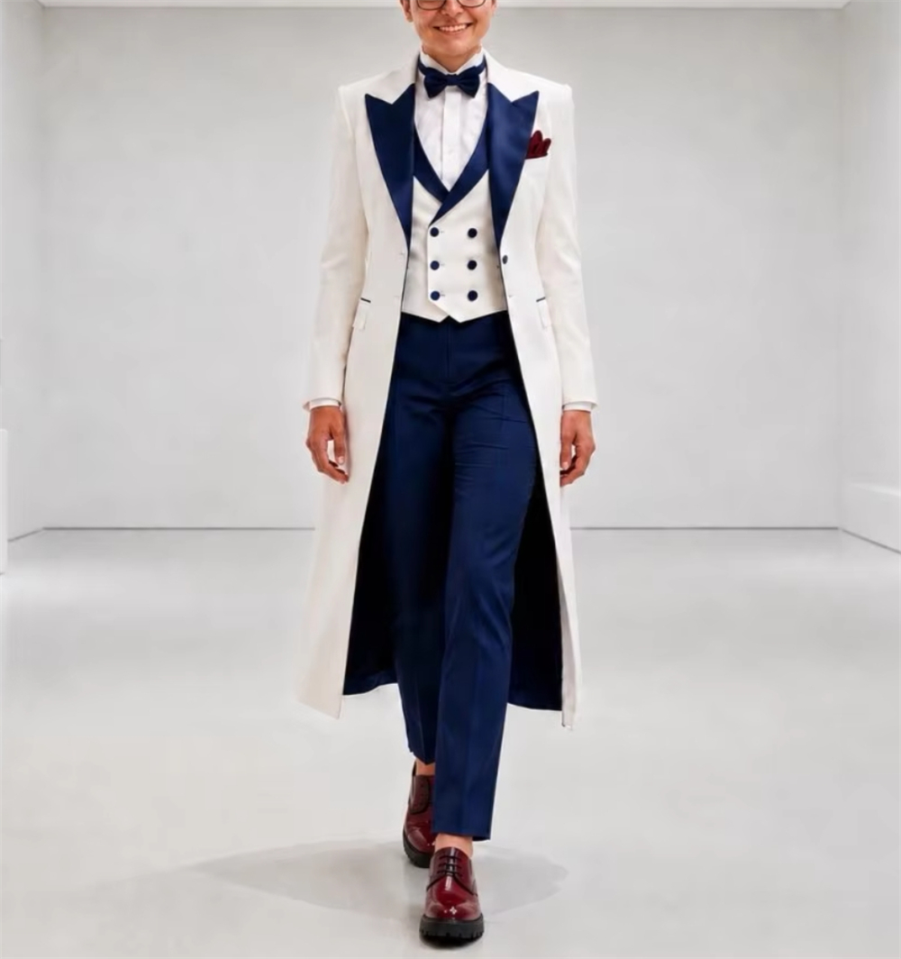 سترة نسائية زرقاء داكنة وبيضاء - مراجعة Women'S Formal Wear Suit وسعره